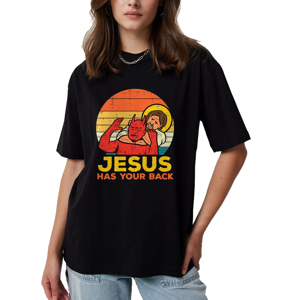Christian Tee, Christian Faith Unisex T-Shirt/Hoodie/Sweatshirt HLT00 - Jesus Has Your Back Jiu Jitsu Retro Christian Men Women Kids T-Shirt