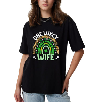 Best Wife Shirt, Wife and Husband Unisex T-Shirt/Hoodie/Sweatshirt HLT00 - Gift for wife T shirt, lucky wife   One Lucky Wife Leopard Rainbow Saint Patrick's Day T-Shirt (1)