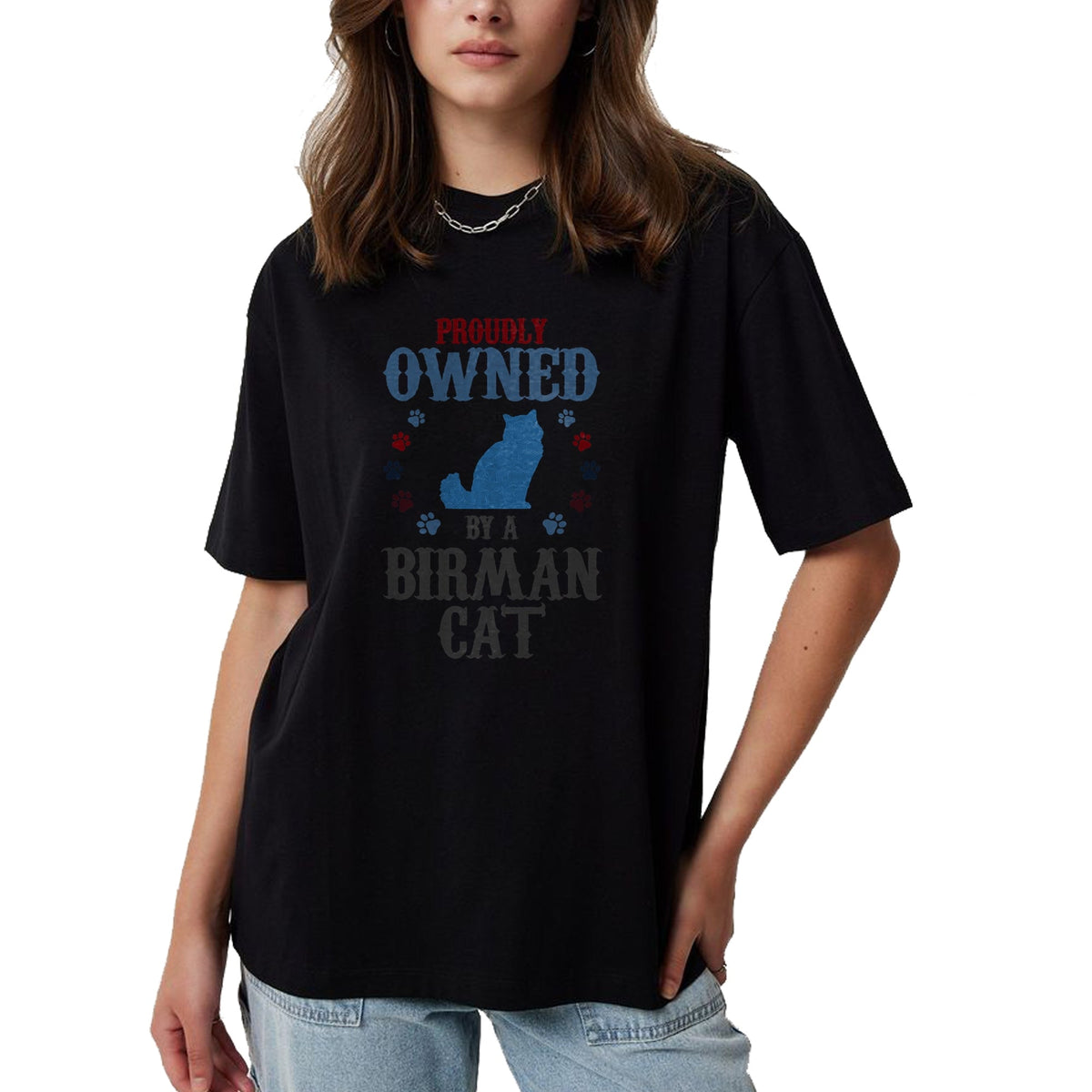 Gift for Dad Shirt, Funny Dad Unisex T-Shirt/Hoodie/Sweatshirt HLT00 – Proudly Owned By A Cat - Father Mother Birman Cat T-Shirt