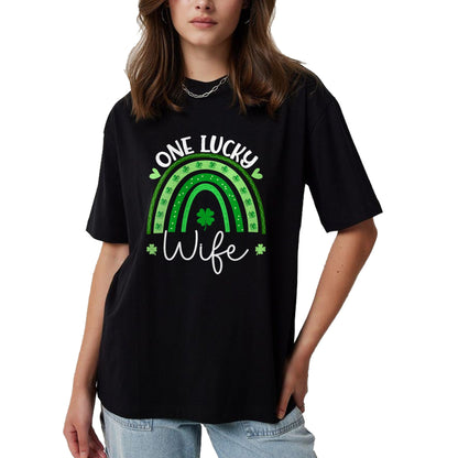 Best Wife Shirt, Wife and Husband Unisex T-Shirt/Hoodie/Sweatshirt HLT00 - Gift for wife T shirt, lucky wife   Womens One Lucky Wife Rainbow Irish St Patricks Day Shamrock V-N