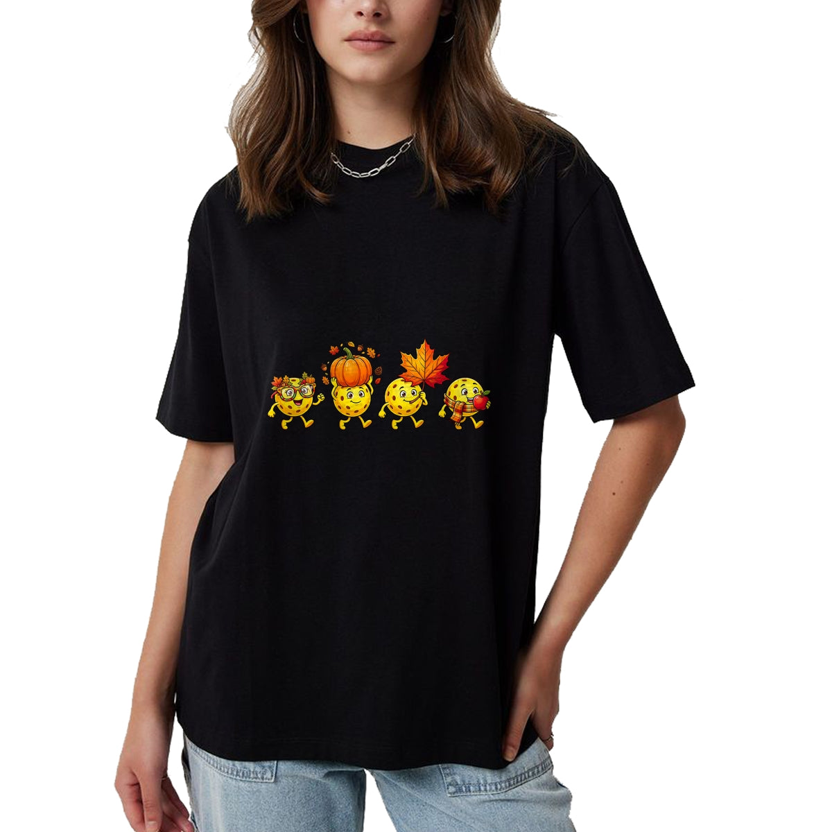 Funny Pickleball Shirt, Pickleball Lover Unisex T-Shirt/Hoodie/Sweatshirt HLT00 - Autumn Pumpkin Fall Pickleball Thanksgiving Womens Mens Kids T-Shirt