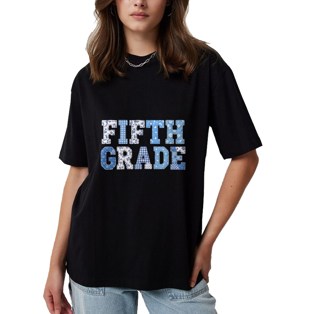 Best Student Shirt, Funny Back To School UnisexT-Shirt/Hoodie/Sweatshirt HLT00 - 5th Fifth Grade Teacher Blue Patchwork Back to School Girls T-Shirt