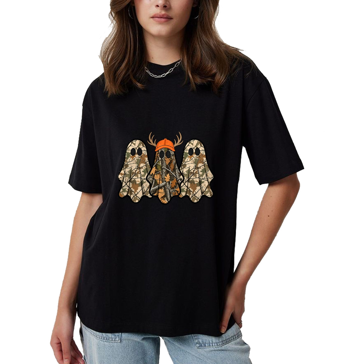 Funny Hunting Shirt, Gift For Hunting Lover Unisex T-Shirt/Hoodie/Sweatshirt HLT00 - Camo Boo Ghost Deer Hunting Season Halloween Men Women Boys T-Shirt