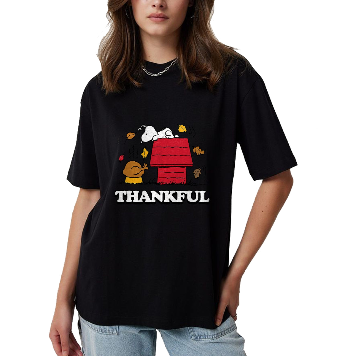 Best Thanksgiving Family Shirt , Funny Thanksgiving UnisexT-Shirt/Hoodie/Sweatshirt HLT00 - Peanuts - Snoopy Thankful Turkey with Fall Leaves T-Shirt