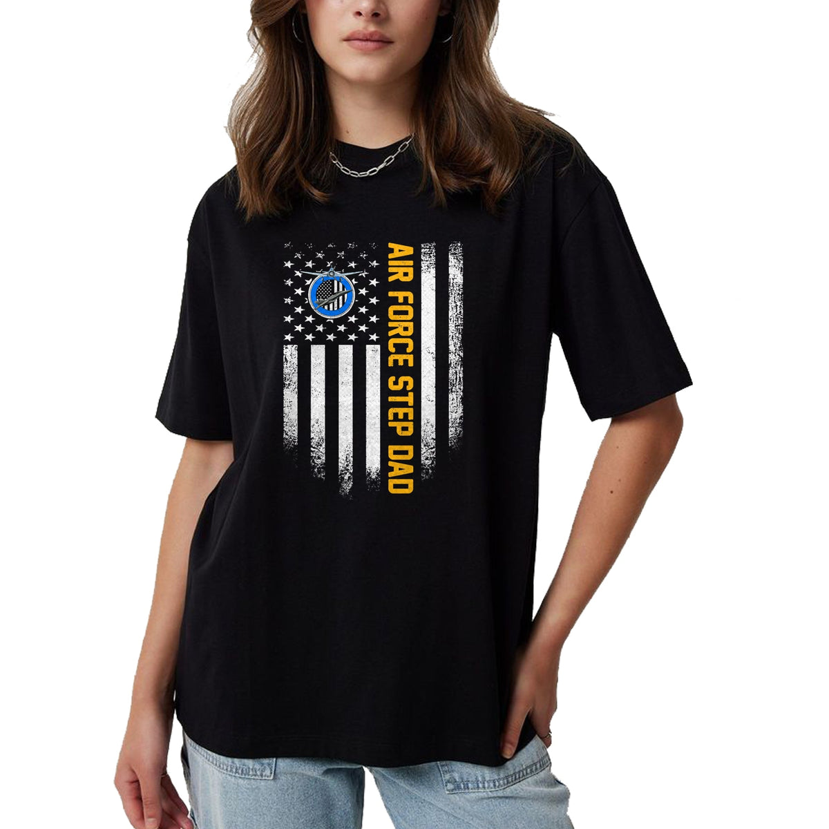 Gift for Dad Shirt, Funny Dad Unisex T-Shirt/Hoodie/Sweatshirt HLT00 – Vintage USA American Flag Proud Air Force Veteran Step Dad T-Shirt