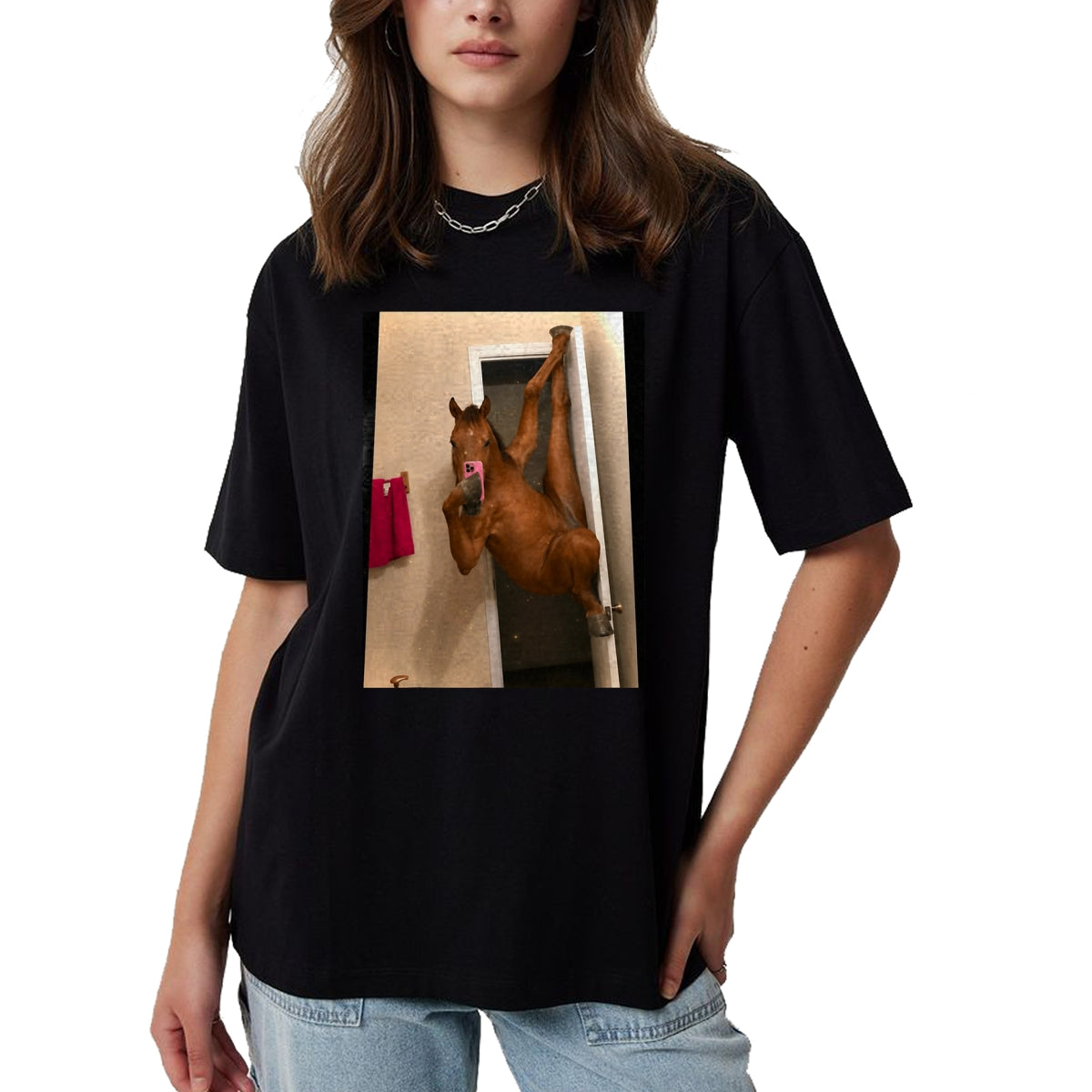 Best Horse Lover Shirt , Funny Horse UnisexT-Shirt/Hoodie/Sweatshirt HLT00 - Horse Selfie Meme Weird Door Pose T-Shirt