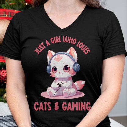 Cat Love Shirt, Funny Cat Lover Gift UnisexT-Shirt/Hoodie/Sweatshirt HLT00 - Just a Girl Who Loves Cats and Gaming Cute Kawaii Kitten T-Shirt
