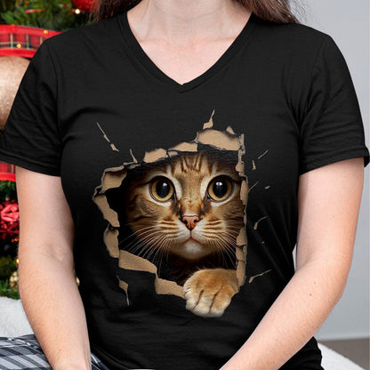 Cat Love Shirt, Funny Cat Lover Gift UnisexT-Shirt/Hoodie/Sweatshirt HLT00 - Cute Kitten Looks from Torn Fabric - Cats T-Shirt, Men, Olive Green, X-Large