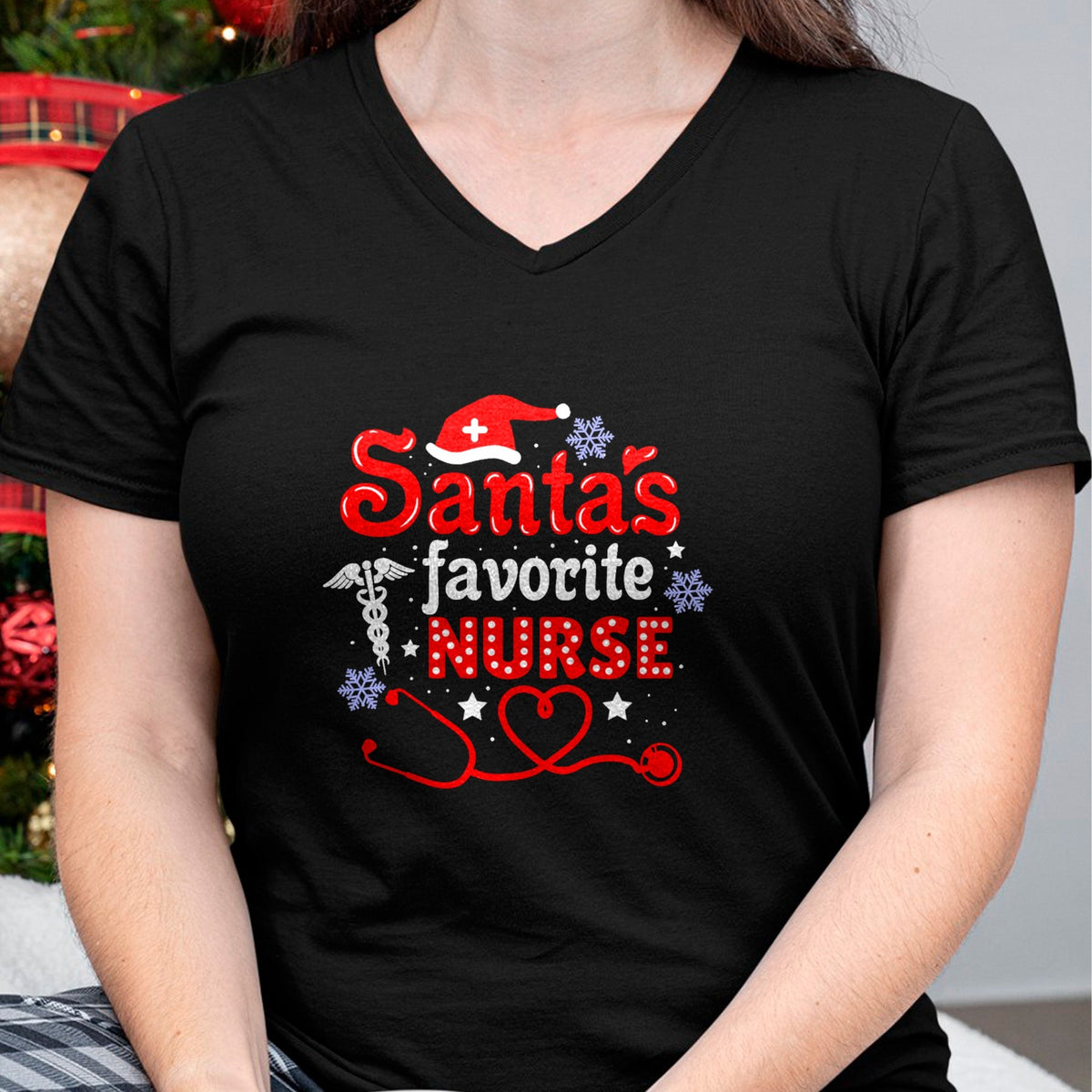 Funny Nurse Shirt, Nurse Unisex T-Shirt/Hoodie/Sweatshirt HLT00 - Santa's Favorite Nurse Christmas Short Sleeve T-Shirt