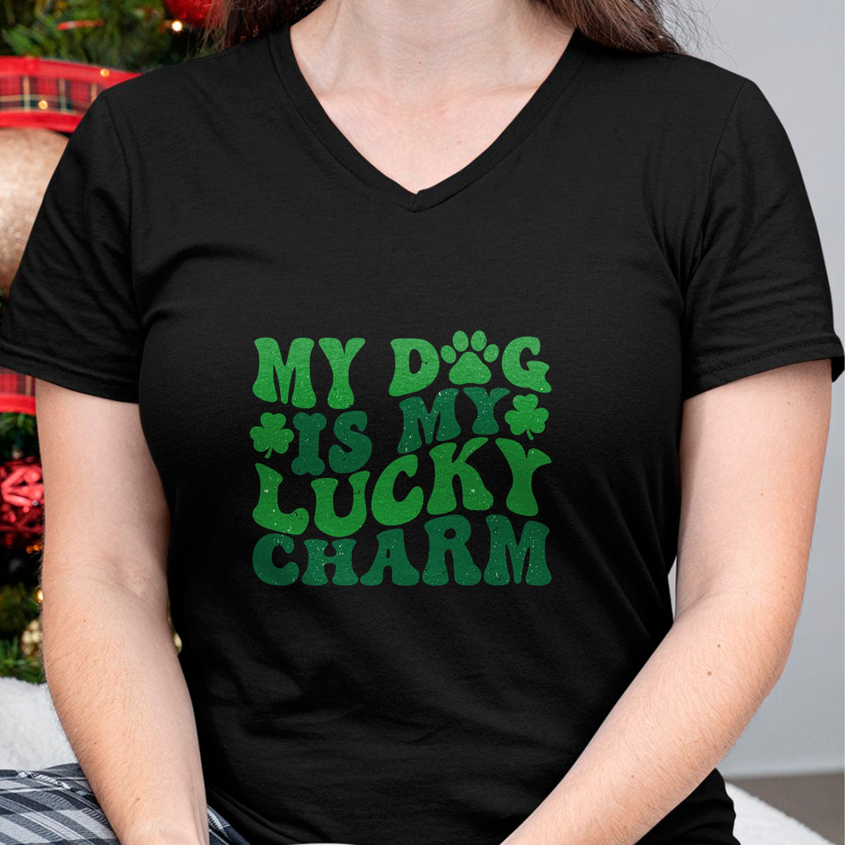 Gift for Mom Shirt, Funny Mom Unisex T-Shirt/Hoodie/Sweatshirt HLT00 - My Dog Is My Lucky Charm Retro St Patricks Day Dog Mom T-Shirt
