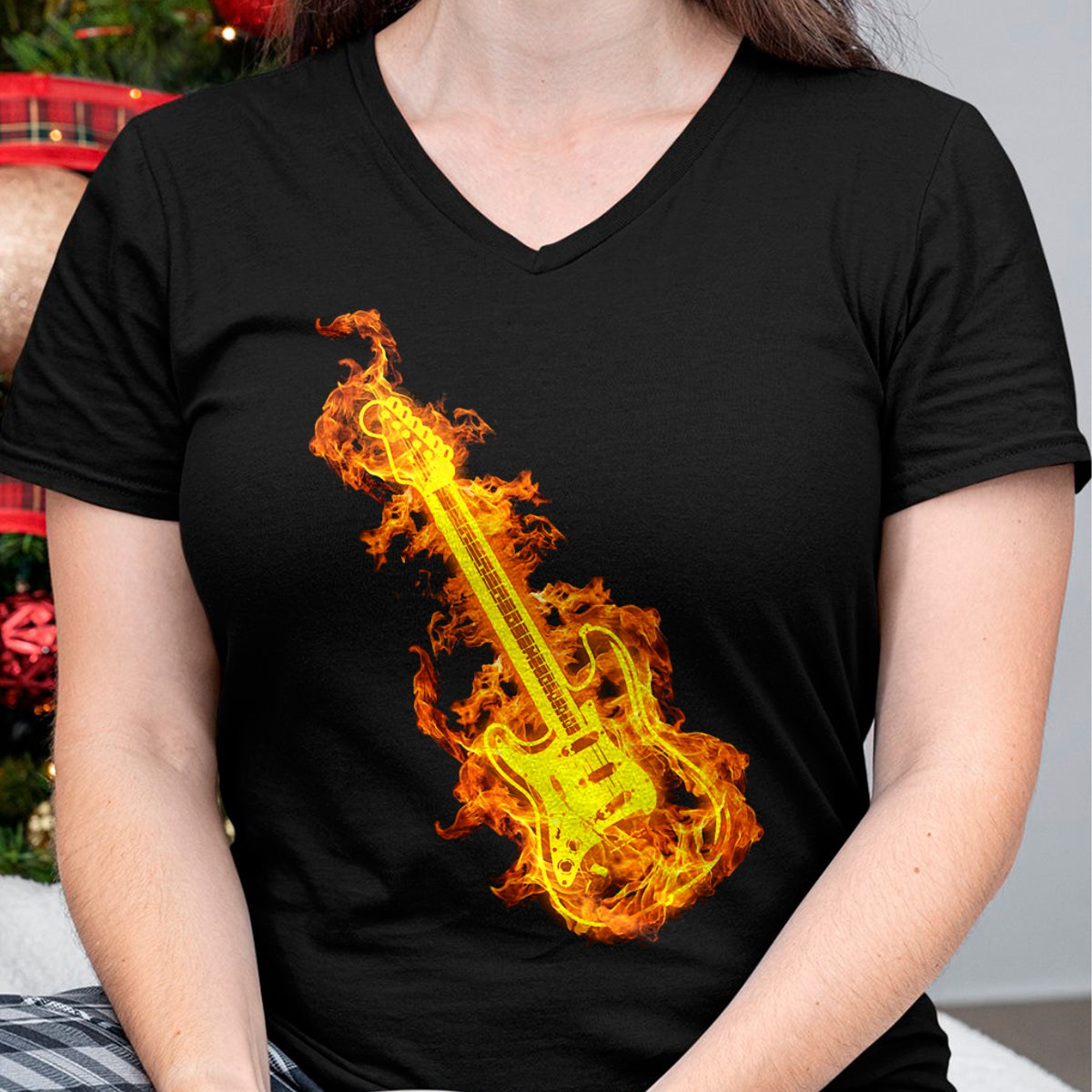 Guitar Lover Shirt, Funny Guitar UnisexT-Shirt/Hoodie/Sweatshirt HLT00 - Electric Guitar In Flames Gift Rock Guitar Lovers T-Shirt