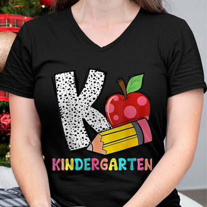 Best Student Shirt, Funny Back To School UnisexT-Shirt/Hoodie/Sweatshirt HLT00 - K is for Kindergarten Teacher Pencil Apple Back to School T-Shirt, Women, Lemon Yellow, Medium
