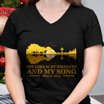 Guitar Lover Shirt, Funny Guitar UnisexT-Shirt/Hoodie/Sweatshirt HLT00 - The Lord is My Strength and My Song Christian Guitar Faith T-Shirt, Men, Black, 3X-Large
