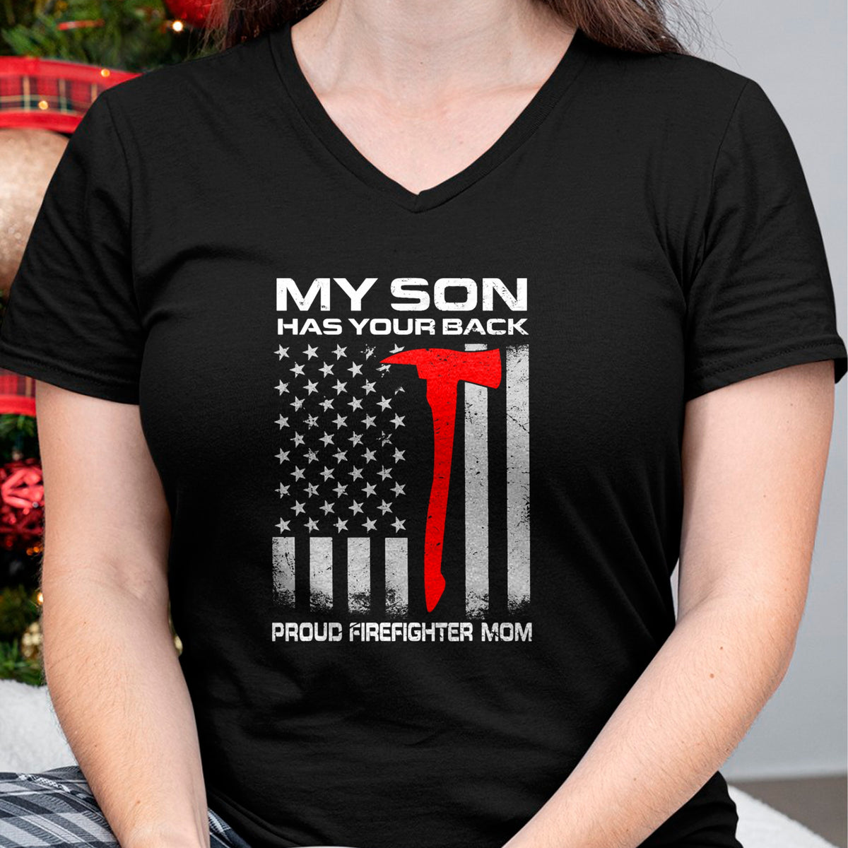 Gift for Mom Shirt, Funny Mom Unisex T-Shirt/Hoodie/Sweatshirt HLT00 - My Son Has Your Back Proud Firefighter Mom T-Shirt