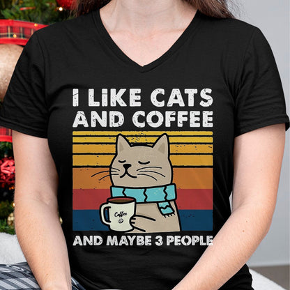 Cat Love Shirt, Funny Cat Lover Gift UnisexT-Shirt/Hoodie/Sweatshirt HLT00 - Funny Cats, I Like Cats and Coffee and Maybe 3 People T-Shirt, Men, Black, 3X-Large