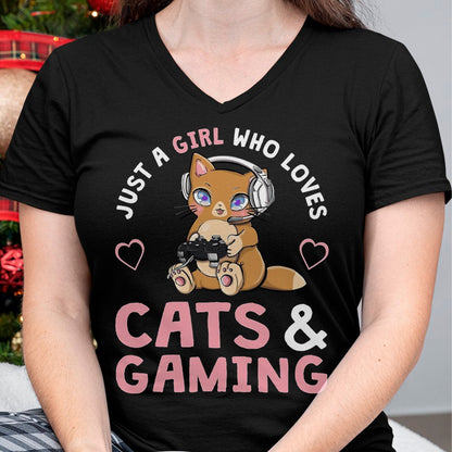 Cat Love Shirt, Funny Cat Lover Gift UnisexT-Shirt/Hoodie/Sweatshirt HLT00 - Just A Girl Who Loves Cats and Gaming Cute Gamer Cat T-Shirt, Men, Black, 3X-Large