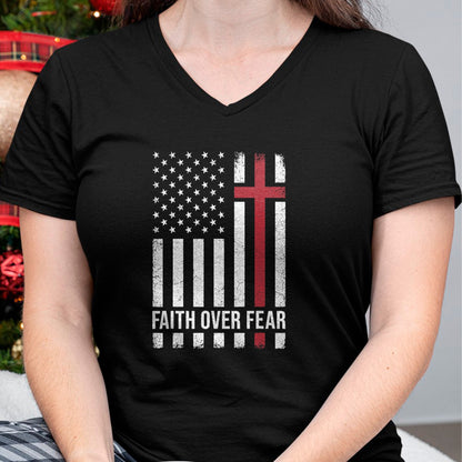 Christian Tee, Christian Faith Unisex T-Shirt/Hoodie/Sweatshirt HLT00 - Christian US USA Flag American Christ Faith Over Fear Cross T-Shirt