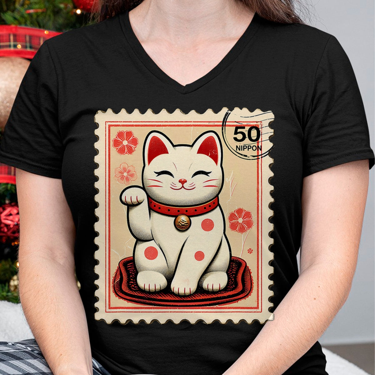 Cat Love Shirt, Funny Cat Lover Gift UnisexT-Shirt/Hoodie/Sweatshirt HLT00 - Maneki Neko Japanese Kawaii Lucky Cat Stamp Retro Aesthetic T-Shirt (1)