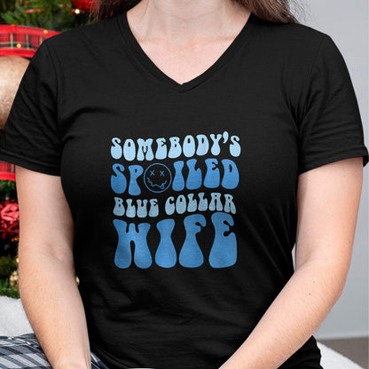 Best Wife Shirt, Wife and Husband Unisex T-Shirt/Hoodie/Sweatshirt HLT00 - Gift for wife T shirt, spoiled wife   Somebodys Spoiled Blue Collar Wife Groovy Mother's Day T-Shirt (1)