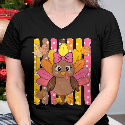 Best Thanksgiving Family Shirt , Funny Thanksgiving UnisexT-Shirt/Hoodie/Sweatshirt HLT00 - Thanksgiving Cute Turkey Bow Autumn Leaves Women Girl T-Shirt