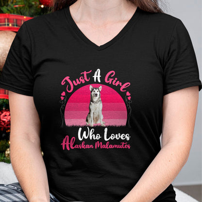 Dog Love Shirt, Dog Lover Gift T-Shirt/Hoodie/Sweatshirt HLT00 - Vintage Dog Lover Just A Girl Who Loves Alaskan Malamutes T-Shirt