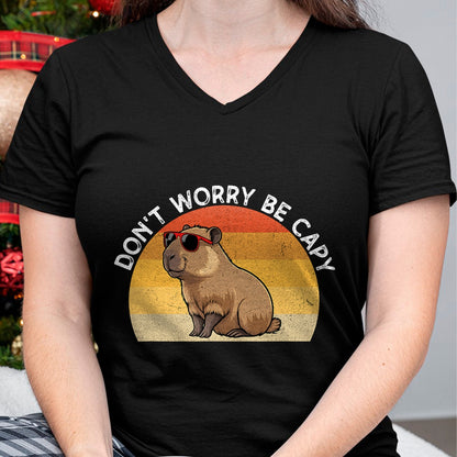 Cute Capybara Shirt, Funny Capybara Unisex T-Shirt/Hoodie/Sweatshirt HLT00 - Don_t Worry Be Capy Retro Capybara T-Shirt