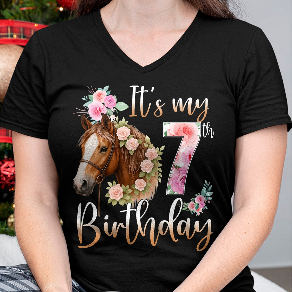 Best Horse Lover Shirt , Funny Horse UnisexT-Shirt/Hoodie/Sweatshirt HLT00 - Kids Birthday 7 Years Old Girl Horse Lovers Florals 7th Bday T-Shirt