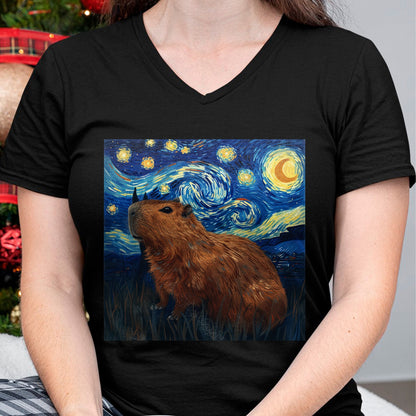 Cute Capybara Shirt, Funny Capybara Unisex T-Shirt/Hoodie/Sweatshirt HLT00 - Capybara Van Gogh Style Starry Night T-Shirt