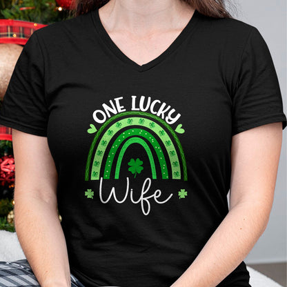 Best Wife Shirt, Wife and Husband Unisex T-Shirt/Hoodie/Sweatshirt HLT00 - Gift for wife T shirt, lucky wife   Womens One Lucky Wife Rainbow Irish St Patricks Day Shamrock Tan (1)