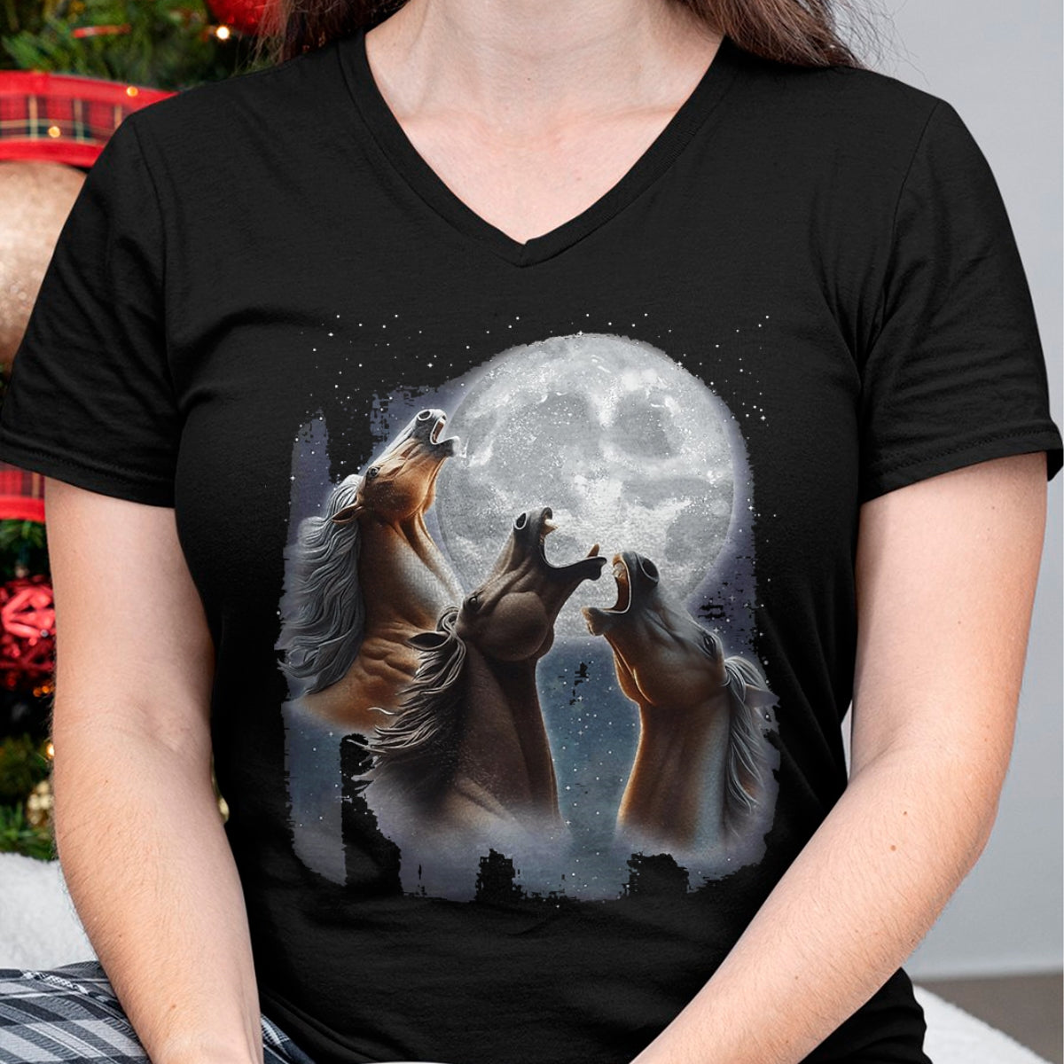 Best Horse Lover Shirt , Funny Horse UnisexT-Shirt/Hoodie/Sweatshirt HLT00 -  3 Horses Howling At The Moon Funny Horse Lover Equestrian T-Shirt, Men, Black, 3X-Large