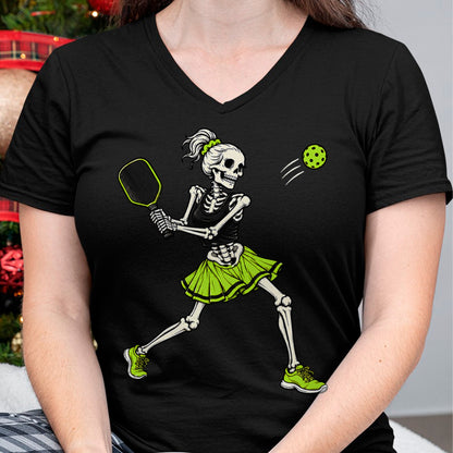 Funny Pickleball Shirt, Pickleball Lover Unisex T-Shirt/Hoodie/Sweatshirt HLT00 - Funny Pickleball Skeleton Halloween Sport Spooky Women Girls T-Shirt