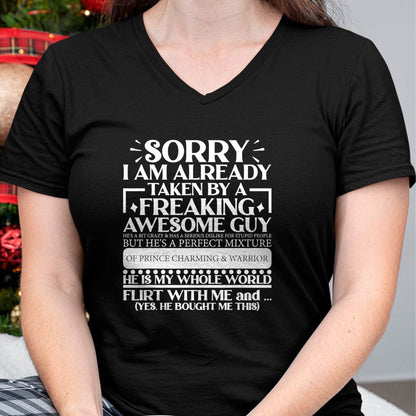 Best Wife Shirt, Wife and Husband Unisex T-Shirt/Hoodie/Sweatshirt HLT00 - Sorry I Am Already Taken By A Guy Husband T-Shirt (1)