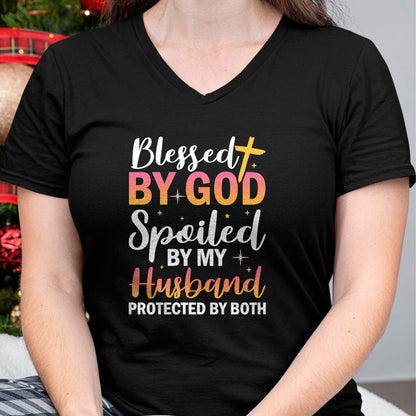 Best Wife Shirt, Wife and Husband Unisex T-Shirt/Hoodie/Sweatshirt HLT00 - Gift for wife T shirt, spoiled wife   Christian Wife Jesus Blessed By God Spoiled By My Husband Swea