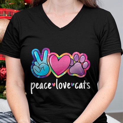 Cat Love Shirt, Funny Cat Lover Gift UnisexT-Shirt/Hoodie/Sweatshirt HLT00 - Peace Love Cats Cute Cat Kitten Lover Paw Cat Women Girls T-Shirt