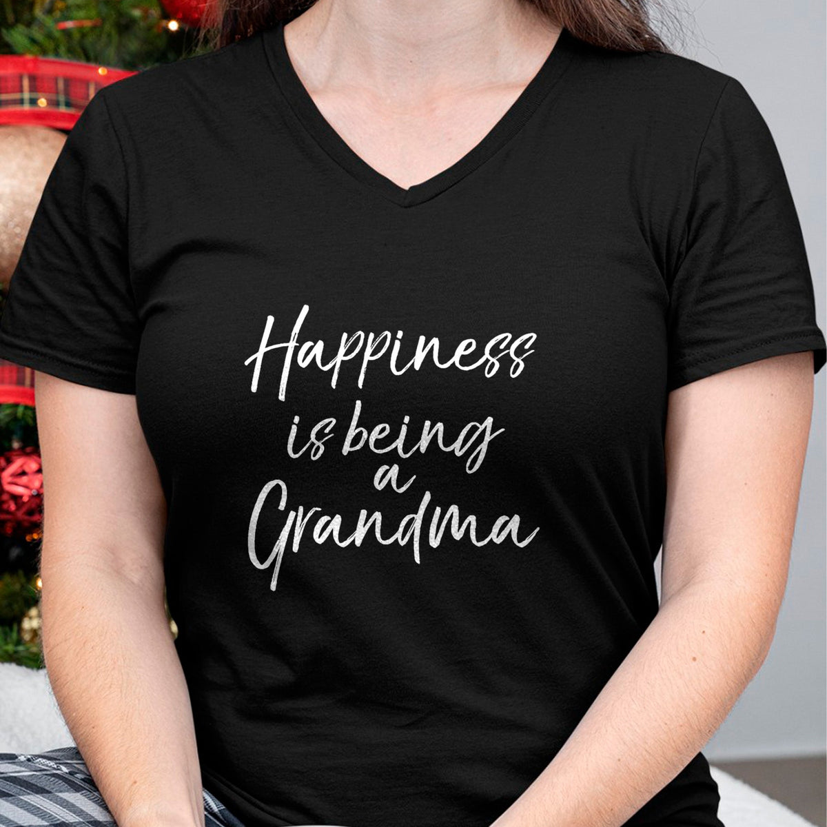 Best Grandma Shirt, Proud Grandma Unisex T-Shirt/Hoodie/Sweatshirt HLT00 - Womens Grandmother Gift from Grandkids Happiness is Being a Grandma V-Neck T-Shirt