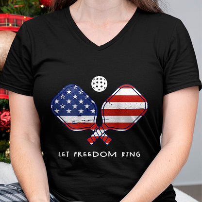 Funny Pickleball Shirt, Pickleball Lover Unisex T-Shirt/Hoodie/Sweatshirt HLT00 - Front Back Pickleball Let Freedom Ring July 4th Pickleball T-Shirt