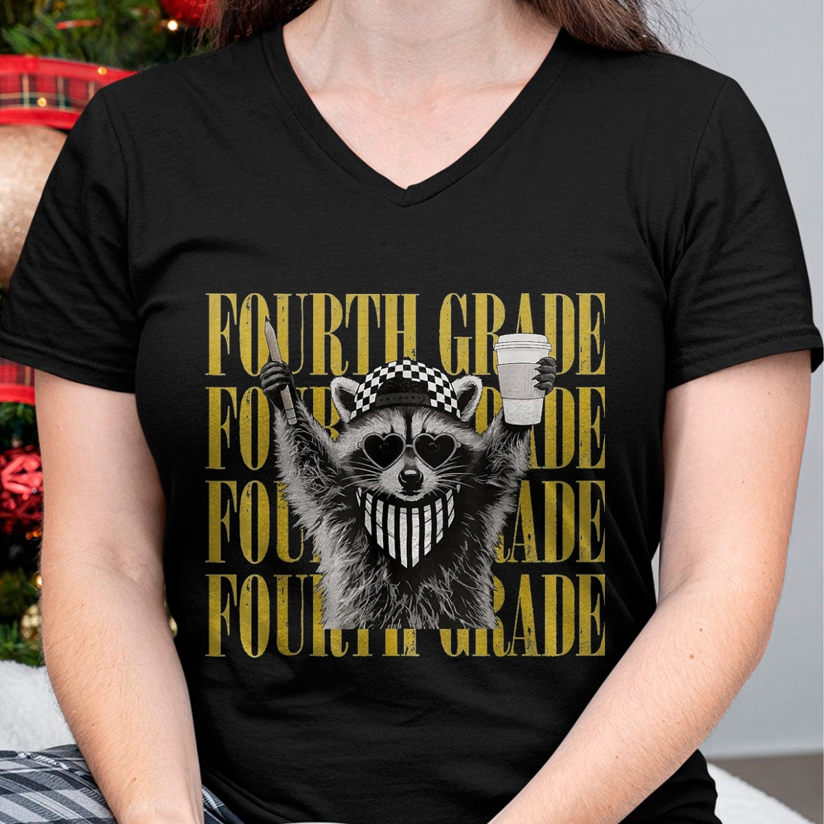 Best Teacher Shirt, Funny Teacher UnisexT-Shirt/Hoodie/Sweatshirt HLT00 - Funny Fourth Grade Teacher Feral Raccoon Back to School T-Shirt, Women, Black, Large