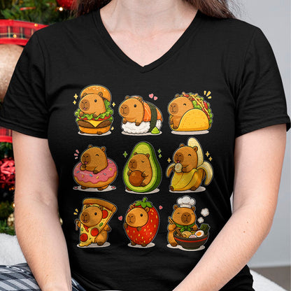 Cute Capybara Shirt, Funny Capybara UnisexT-Shirt/Hoodie/Sweatshirt HLT00 - Capybara Food Kawaii Cute Animal Foodie Funny Cartoon T-Shirt