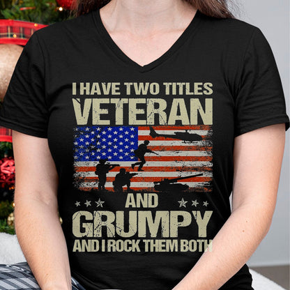 Proud Veteran Shirt, Funny Veteran UnisexT-Shirt/Hoodie/Sweatshirt HLT00 - I Have Two Titles Veteran and Grumpy Funny Dad Papa Grandpa T-Shirt, Men, Black, 3X-Large
