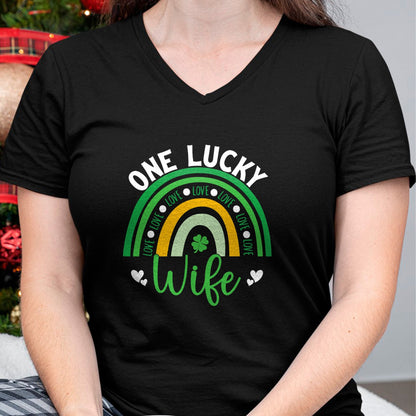 Best Wife Shirt, Wife and Husband Unisex T-Shirt/Hoodie/Sweatshirt HLT00 - Gift for wife T shirt, lucky wife   Womens One Lucky Wife Boho Rainbow Irish Saint Patrick's Day Tan (1)