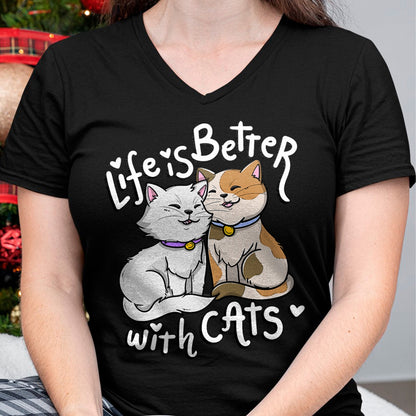 Cat Love Shirt, Funny Cat Lover Gift UnisexT-Shirt/Hoodie/Sweatshirt HLT00 - Valentine_s Cat Lover Life is Better with Cats Mother_s Day T-Shirt Small