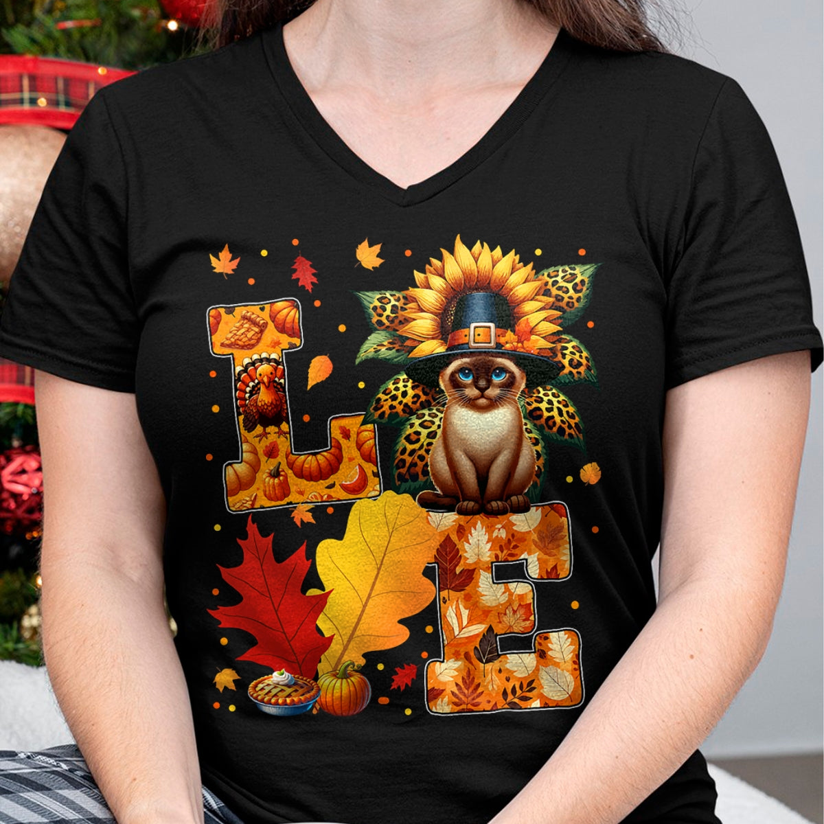 Cat Love Shirt, Funny Cat Lover Gift UnisexT-Shirt/Hoodie/Sweatshirt HLT00 - LOVE Thanksgiving Siamese Cat Costume Fall Leaves Sunflower T-Shirt for Men Women Kids