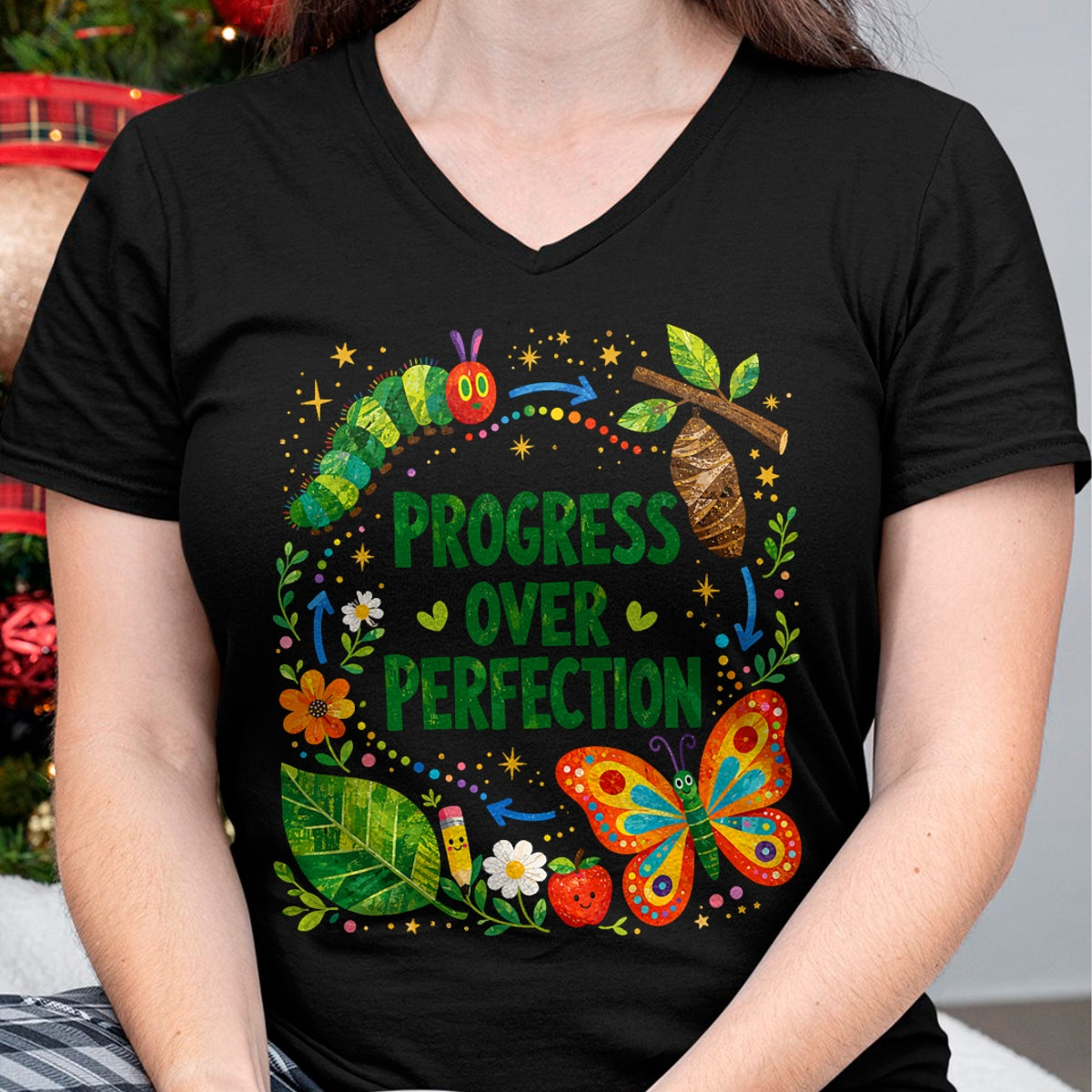 Best Teacher Shirt, Funny Teacher UnisexT-Shirt/Hoodie/Sweatshirt HLT00 - Teachers Back to School Progress Over Perfection Butterfly T-Shirt