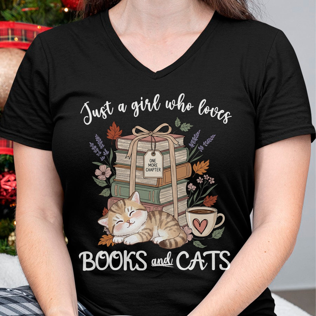 Cat Love Shirt, Funny Cat Lover Gift UnisexT-Shirt/Hoodie/Sweatshirt HLT00 - Pretty Just a Girl Who Loves Books and Cats Cat Lover Long Sleeve T-Shirt (1)