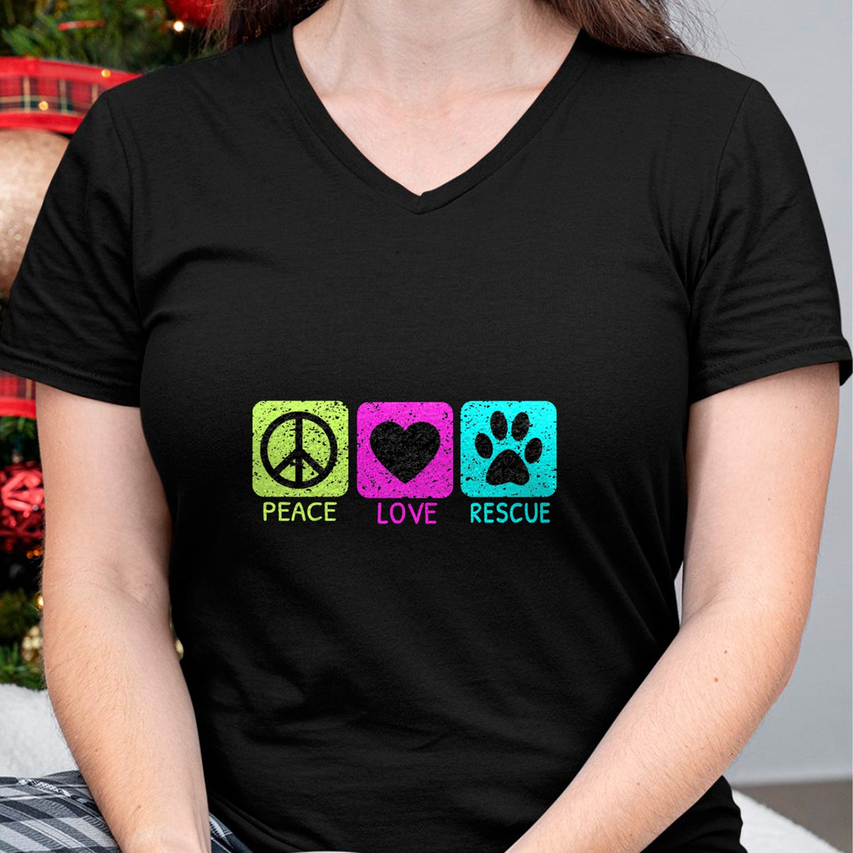 Dog Love Shirt, Dog Lover Gift T-Shirt/Hoodie/Sweatshirt HLT00 - Peace Love Rescue Dogs Distressed Graphic Animal Lovers Long Sleeve T-Shirt