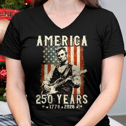 Guitar Lover Shirt, Funny Guitar UnisexT-Shirt/Hoodie/Sweatshirt HLT00 - Vintage Abraham Lincoln Abe Lincoln Playing Guitar 250 Years T-Shirt, Men, Black, 3X-Large