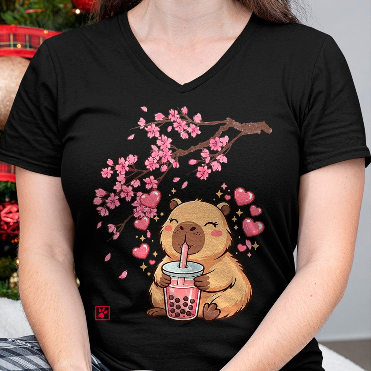 Cute Capybara Shirt, Funny Capybara Unisex T-Shirt/Hoodie/Sweatshirt HLT00 - Cute Capybara Kawaii Anime Drinking Bubble Tea Sakura Japan T-Shirt