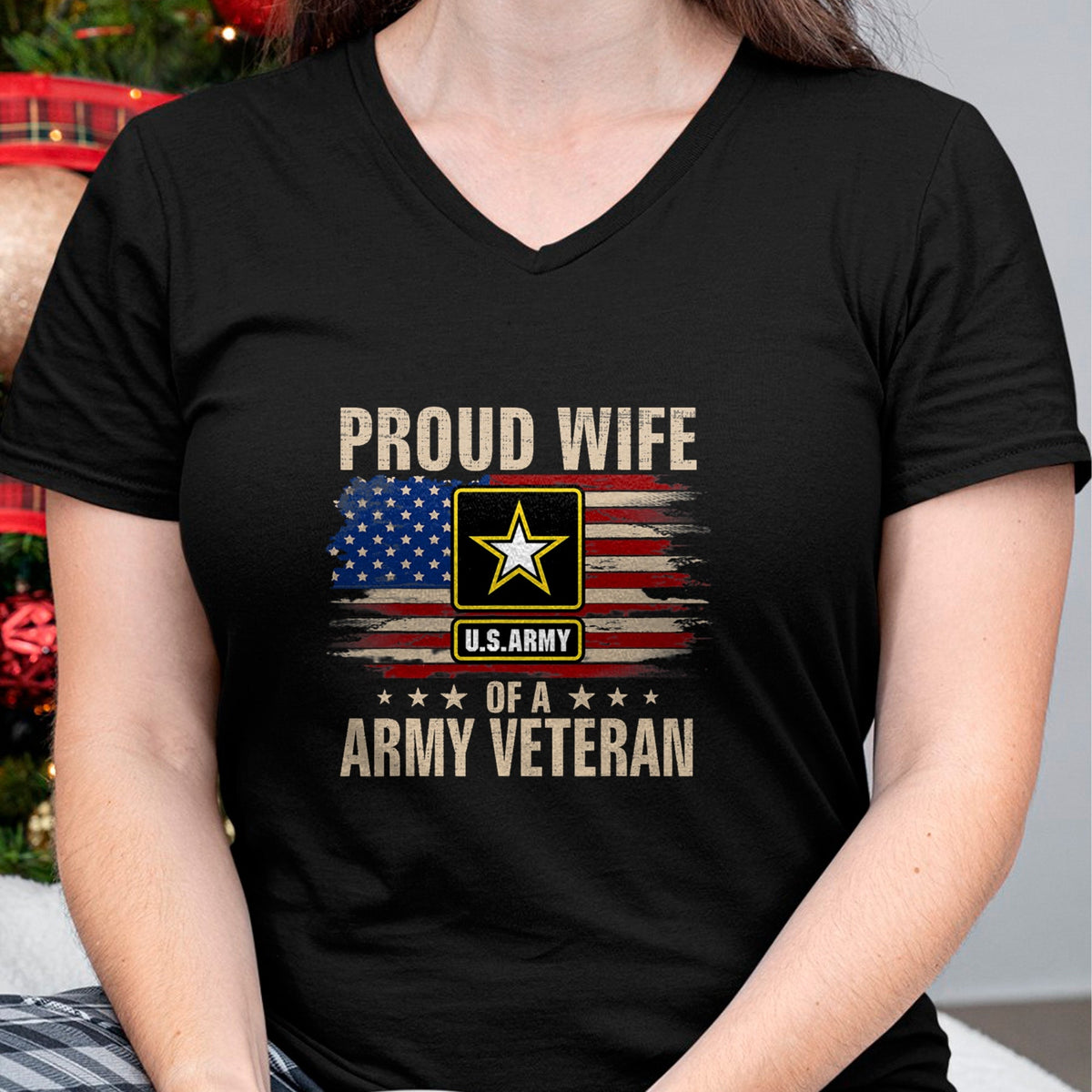 Best Wife Shirt, Wife and Husband Unisex T-Shirt/Hoodie/Sweatshirt HLT00 - Gift for wife T shirt, lucky wife   Vintage Proud Wife Of A Army Veteran With American Flag T-Shirt