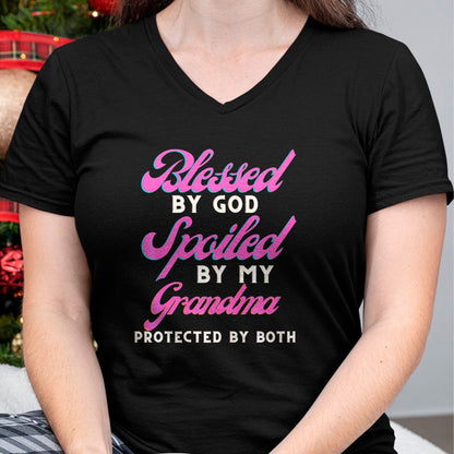 Best Grandma Shirt, Proud Grandma Unisex T-Shirt/Hoodie/Sweatshirt HLT00 - Blessed By God Spoiled By My Grandma Protected By Both Premium T-Shirt