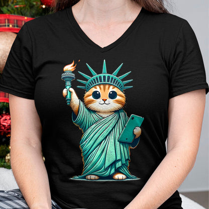 Cat Love Shirt, Funny Cat Lover Gift UnisexT-Shirt/Hoodie/Sweatshirt HLT00 - Cute Kawaii Cat Statue of Liberty I Love New York NYC T-Shirt (1)